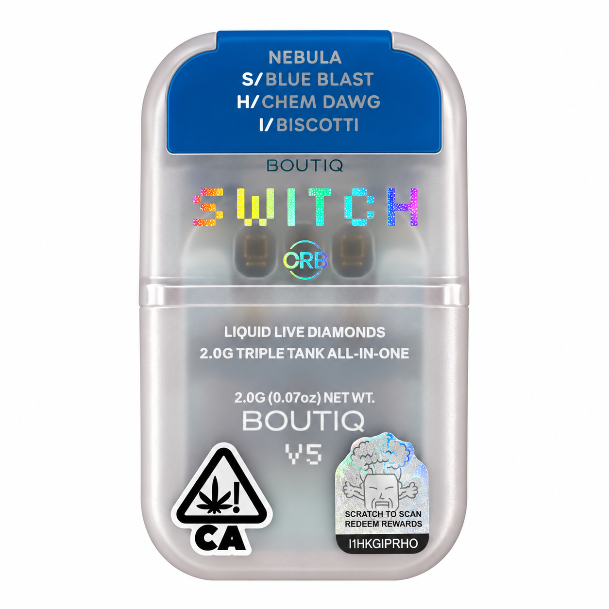 Boutique Switch V5 – BLUE BLAST (S) – CHEM DAWG (H) – BISCOTTI(I) – 2G Disposable U.S.